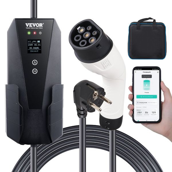 VEVOR Tragbares EV-Ladegerät mit LCD-Display 3,68 kW Ladegerät für Elektrofahrzeuge EV-Ladekabel Typ 2 (IEC62196) CEE 7/7 Stecker, OGBXCDQDXPMD3A8MZV2