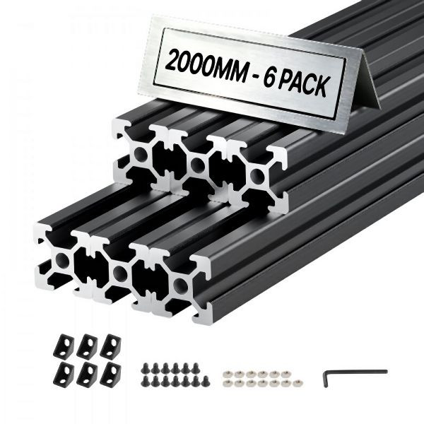 VEVOR 2020 Aluminium Profil 6 Stk. 2 m, Eloxierte T-Nut, EU-Standard, für 3D-Druck, CNC-DIY, Montage, Schwarz, TXOBLXCDGHS2ARDVS001V0