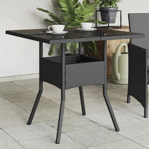 vidaXL Gartentisch mit Glasplatte Schwarz 80x80x75 cm Poly Rattan, 365521