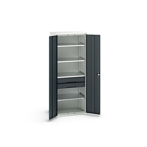 bott verso Flügeltürschrank mit Schubladen, mit 4 Fachböden und 2 Schubladen, BxTxH: 800 x 550 x 2000 mm, Lichtgrau / Anthrazitgrau, 16926455.19