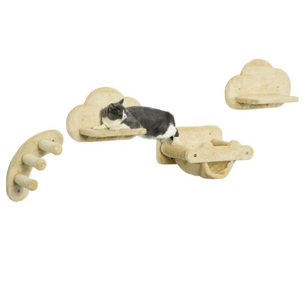 PawHut Katzentreppen-Set Sprossenleiter Plattformen Hängematte Indoor Beige, D30-723V80BG