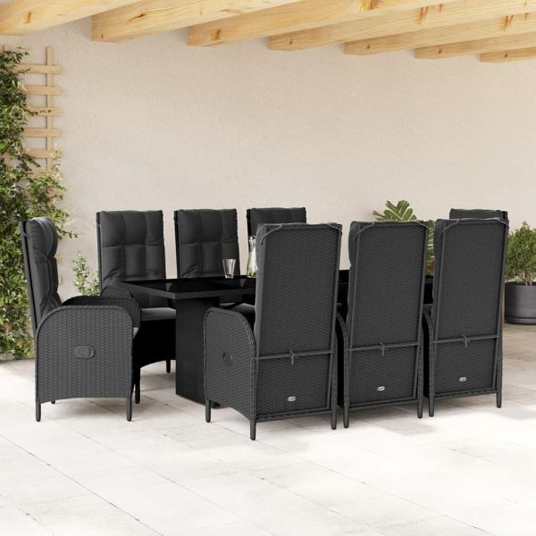 vidaXL 9-teilig Garten-Essgruppe mit Kissen Schwarz Poly Rattan, 3213525