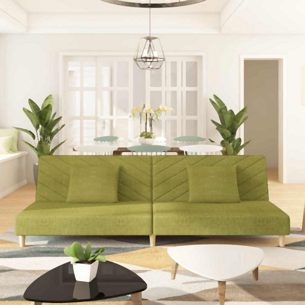 vidaXL Schlafsofa 2-Sitzer mit 2 Kissen Grün Stoff, 375894