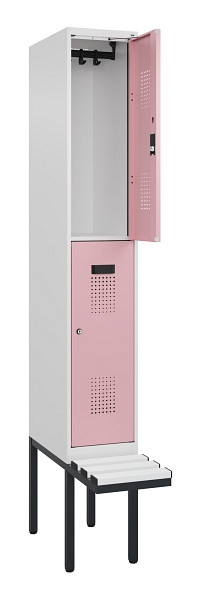 C+P Doppelstock-Spind Evolo PLUS, Bank, 2 Fächer, 2120x300x815mm, 9016/3015, Zylinderschloss, Sitzfläche Kunststoff, 0493407-10 S10126