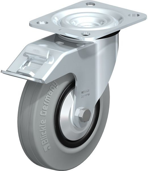 Blickle L-VPP 125G-FI-SG-FA Stahlblech-Lenkrolle, mittelschwere Ausführung, mit Anschraubplatte & Feststeller, Vollgummi, Schwarz, 235937