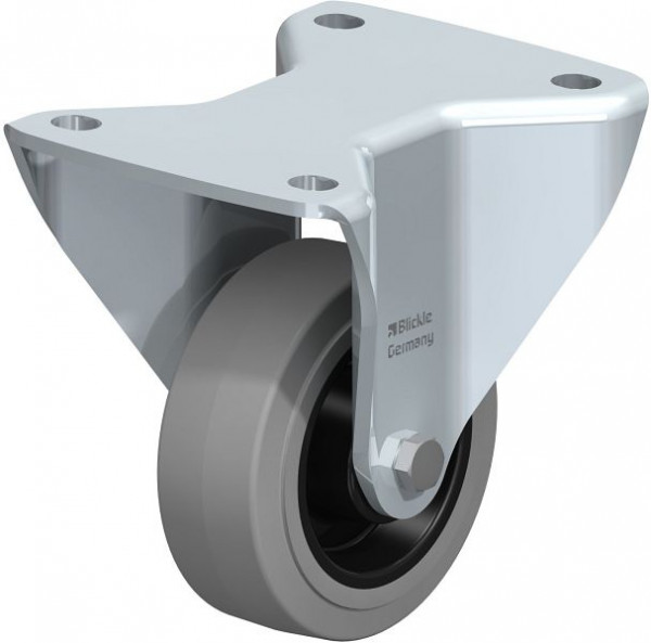 Blickle BH-POEV 100XR-3-SG Stahlblech-Bockrolle, Schwerlast-Ausführung, mit Anschraubplatte, Elastik-Vollgummi, Grau, 851945