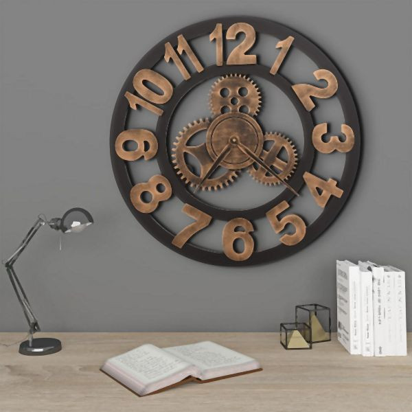 vidaXL Wanduhr Metall 58 cm Abmessung Golden und Schwarz, 283861