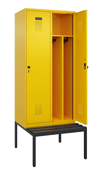 C+P Spind Evolo PLUS, 2 Abteile, 2120x800x815mm, 1023/1023, Haken 4, Drehriegel, Sitzfläche Kunststoff, Sitzbank, Trennwand, 0490507-22F S10076