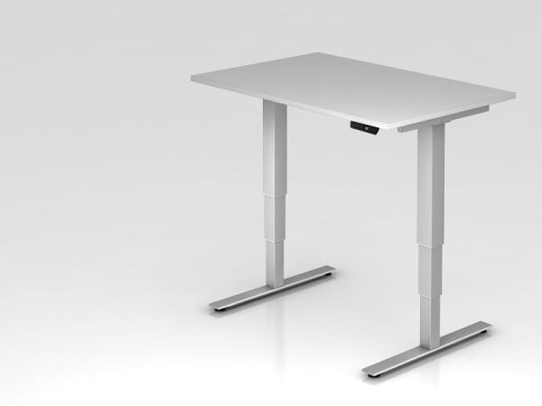 Hammerbacher Sitz-Steh-Schreibtisch elektrisch 120x80cm Grau, Arbeitshöhe 63,5 -128,5 cm, VXDSM12/5/S