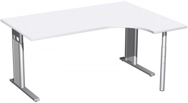 geramöbel PC-Schreibtisch rechts höhenverstellbar, C Fuß Blende optional, 1600x1200x680-820, Weiß/Silber, N-647307-WS