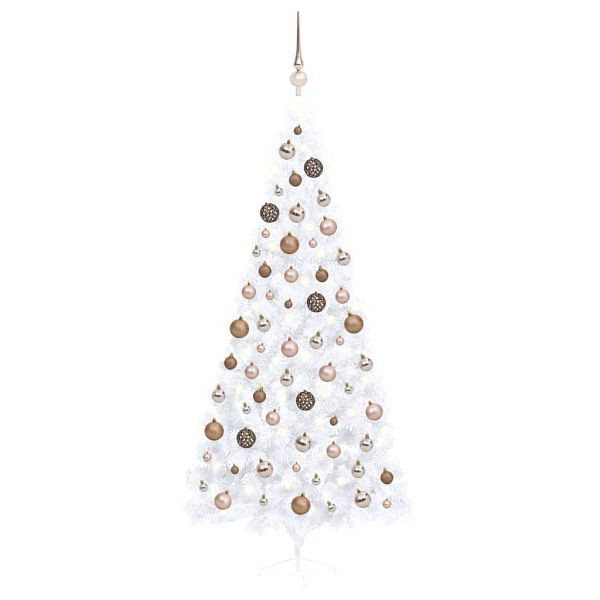 vidaXL Künstlicher Halb-Weihnachtsbaum Beleuchtung Kugeln Weiß 240 cm, 3077572