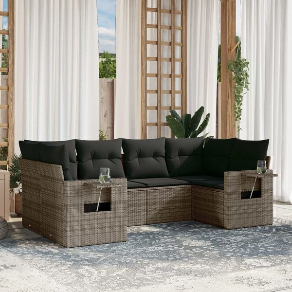 vidaXL 6-teilig Garten-Sofagarnitur mit Kissen Grau Poly Rattan, 3220579