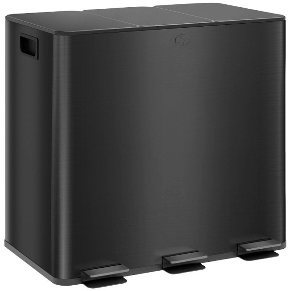 HOMCOM Mülleimer mit 3 x 15 l Fächern, Deodorant-Deckel, fingerabdrucksicher, Soft-Close, herausnehmbar, Schwarz, 851-034V01BK