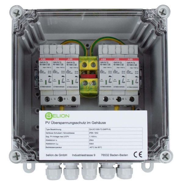 Belion PV Überspannungsschutz im Gehäuse 1000V DC, T2, 2MPP, Klemmanschluss ÜA-DC1000-T2-2MMP-KL, 100998