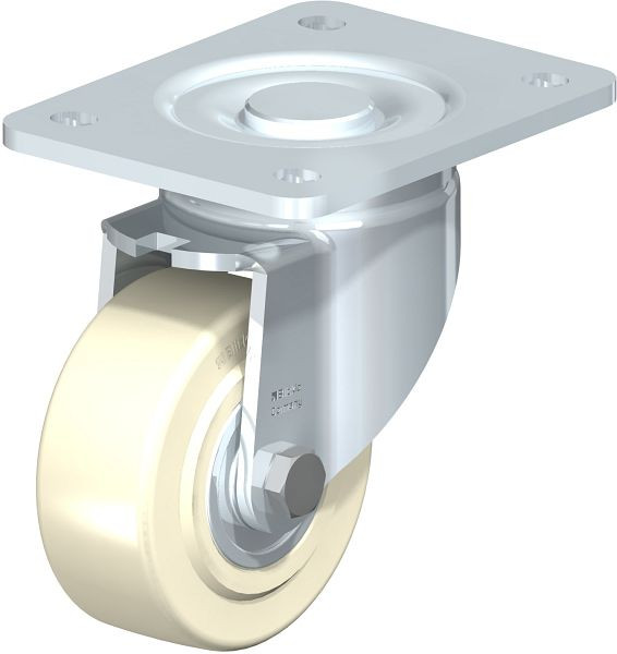 Blickle LH-GSPO 100K-3 Stahlblech-Lenkrolle, Schwerlast-Ausführung, mit Anschraubplatte, Gusspolyamid, Weiß, 606756