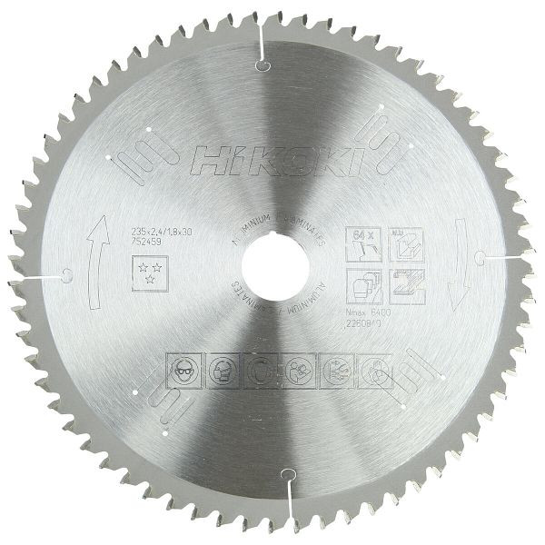 HiKOKI TCT Kreissägeblatt Laminat Aluminium 235x30 z64 Trapez- / Flachzahn, 752459