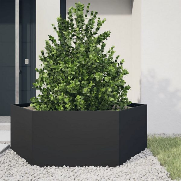 vidaXL Pflanzkübel Schwarz Sechseckig 138x120x45 Stahl, 851136