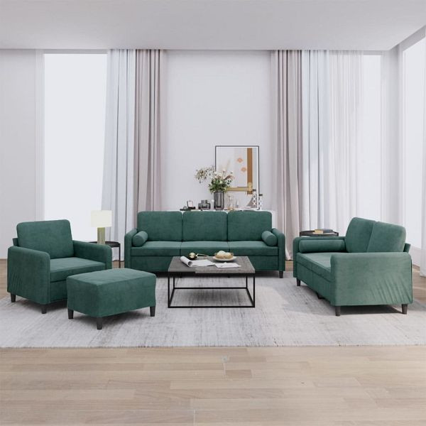 vidaXL 4-teilig Sofagarnitur mit Kissen Dunkelgrün Samt, 3201966