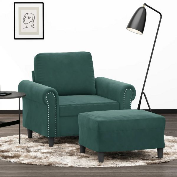 vidaXL Sessel mit Hocker Dunkelgrün 60 cm Samt, 3201207