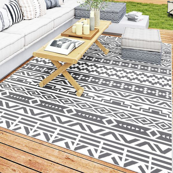 Outsunny Outdoor Teppich robuster Wetterfest Outdoorteppich, Carpet mit Boho-Style, Outdoor-Teppich für Wohnzimmer Balkon, 84J-061V00CG