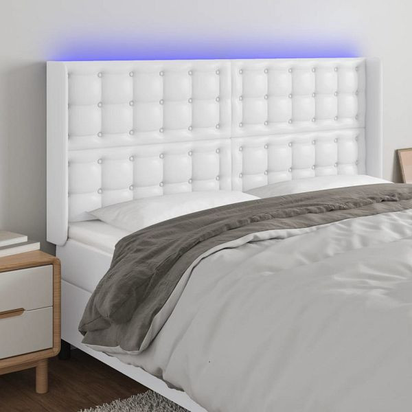 vidaXL LED Kopfteil Weiß 203x16x118/128 cm Kunstleder, 3124157