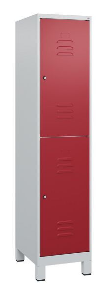 C+P Doppelstöckiger Spind Classic PLUS, Füße, 1800x400x500mm, 7035/3003, Zylinderschlösser, 0803107-12 S10016