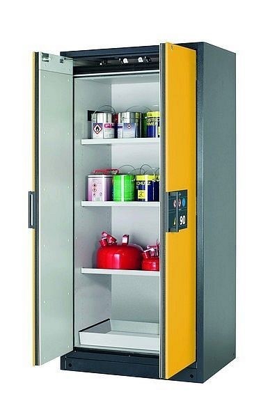 asecos Sicherheitsschrank Q-CLASSIC-90, Q90.195.090 in sicherheitsgelb RAL 1004 mit 3x Fachboden (Stahlblech), 30041-040-30045