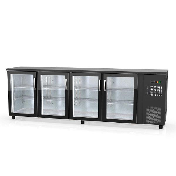 Vaiotec TOPLINE Barkühltisch 530 schwarz / 4 Glastüren, 256,5x53x85 cm, 11413