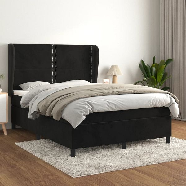 vidaXL Boxspringbett mit Matratze Schwarz 140x200 cm Samt, 3129155