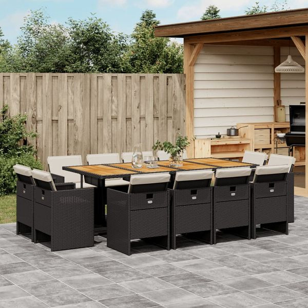 vidaXL 13-teilig Garten-Essgruppe mit Kissen Schwarz Poly Rattan, 3277814