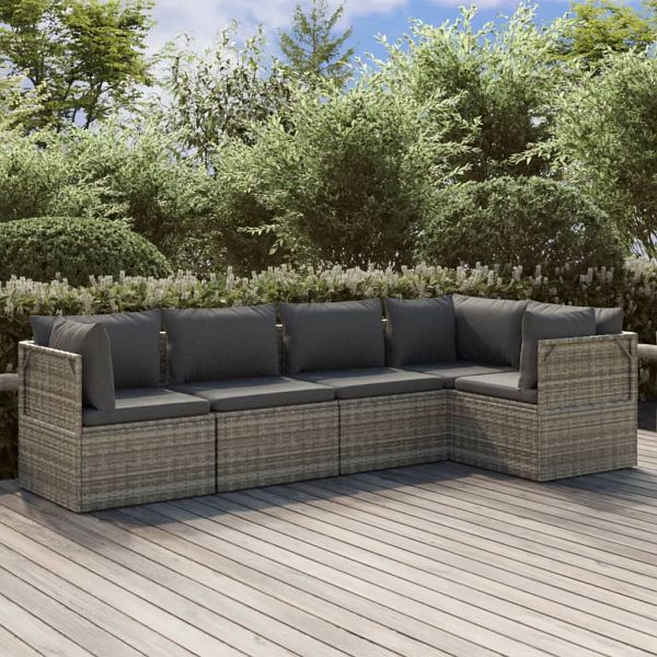 vidaXL 5-teilig Garten-Lounge-Set mit Kissen Grau Poly Rattan, 3157395