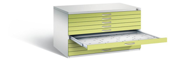 C+P Flachablageschrank Serie 7100_7200, H760xB1350xT960mm, Farbe: Lichtgrau / Viridingrün, Bügelgriff, 7201-000 S10387