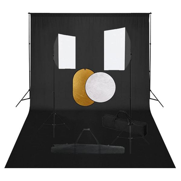 vidaXL Fotostudio-Set mit Softboxen, Hintergrundsystem und Reflektor, 3067055