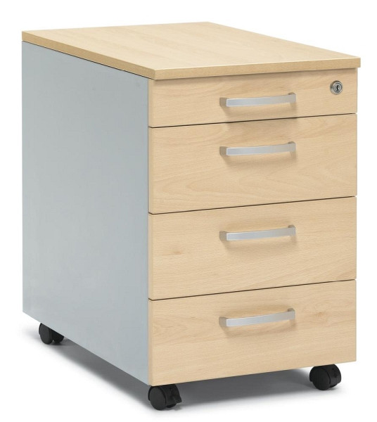 Deskin Rollcontainer CONCEPT LINE, Buchedekor, Korpus Alusilber, B 396 x H 595 x T 590 mm, 1 Materialschub Kunststoff, 3 Schübe Metall, Schloss, 270255