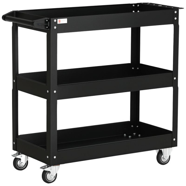 DURHAND 3-stufiger Werkzeugwagen, 4 Rollen, Stahl, 83B x 35,3T x 76H cm, Schwarz, B20-087V00BK