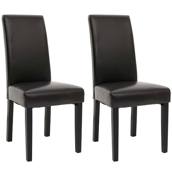 Mendler 2er-Set Esszimmerstuhl HWC-N66, Stuhl Küchenstuhl Lehnstuhl Massivholz Kunstleder, schwarz-braun, schwarze Beine, 107921