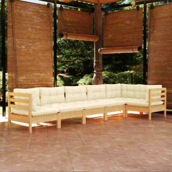 vidaXL 6-tlg. Garten-Lounge-Set mit Creme Kissen Kiefernholz, 3096394
