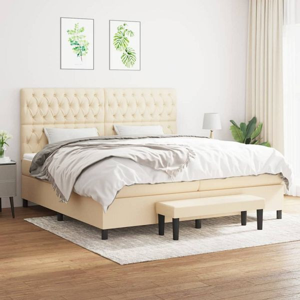 vidaXL Boxspringbett mit Matratze Creme 200x200 cm Stoff, 3136866