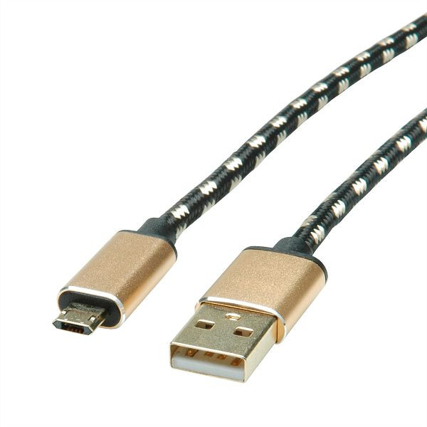 ROLINE GOLD USB 2.0 Kabel, Typ A ST - Micro B ST (reversibel), 1,8 m, Gewicht: 45.8 g, 11.02.8828