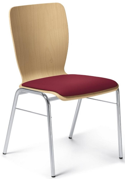Deskin Besucherstuhl JARA Kunstleder, Gestell verchromt, Sitzpolster bordeaux, Sitzschale Buchenholz, 268216
