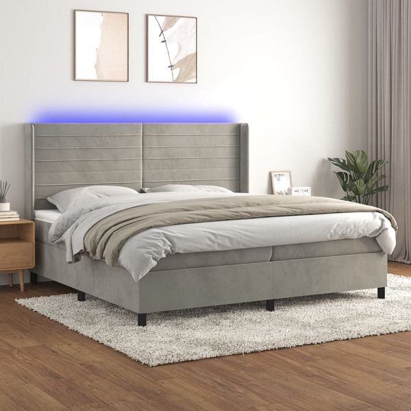 vidaXL Boxspringbett mit Matratze & LED Hellgrau 200x200 cm Samt, 3139643