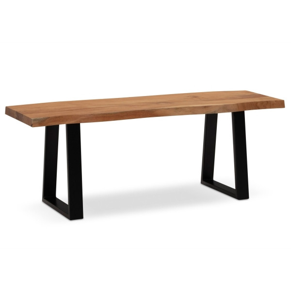 Wohnling Garderobenbank 120x40x45,5 cm Akazie Massivholz/Metall, Sitzbank ohne Lehne, Flurbank Klein Trapezbeine Schwarz, WL7.285