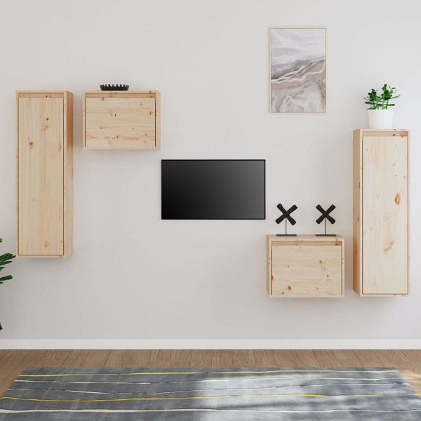 vidaXL TV-Schränke 4 Stück Massivholz Kiefer, Material: Massives Kiefernholz (unbehandelt), 3100249