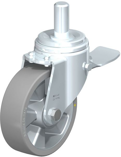 Blickle LHZ-ALTH 160K-ST-AS Stahlblech-Lenkrolle, Schwerlast-Ausführung, mit Zapfen & Feststeller, Blickle Extrathane®, Grau, 852531