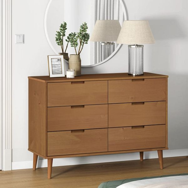 vidaXL Schubladenschrank MOLDE Braun 113x40x80 cm Massivholz Kiefer, 4013410