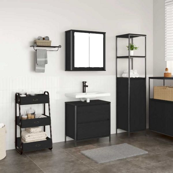 vidaXL 2-teilig Badmöbel-Set Schwarz Eichen-Optik Holzwerkstoff, 3328364