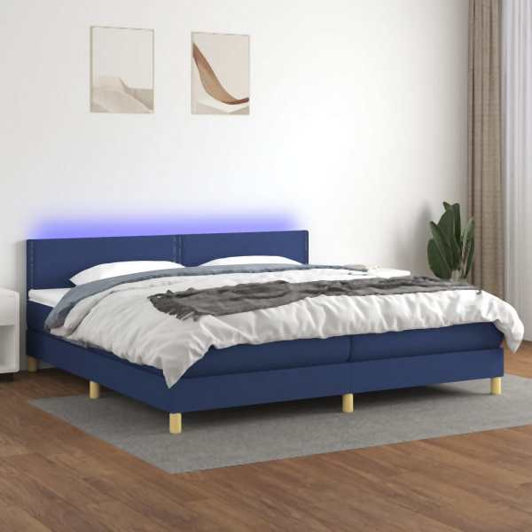 vidaXL Boxspringbett mit Matratze & LED Blau 200x200 cm Stoff, 3133667