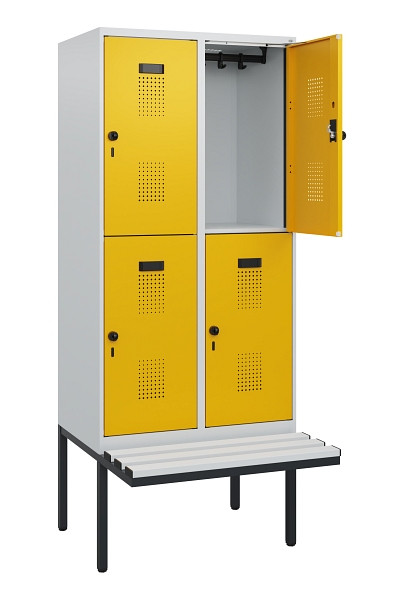 C+P Doppelstock-Spind Evolo PLUS, Bank, 4 Fächer, 1950x800x815mm, 7035/1004, Drehriegel, Sitzfläche Kunststoff, 0493405-22 S10082