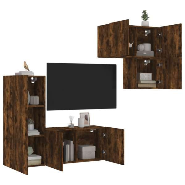 vidaXL 4-tlg. Wohnwand Räuchereiche Holzwerkstoff, 3216432