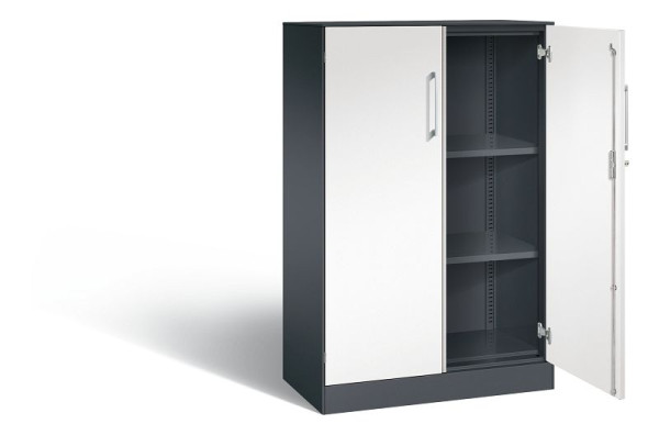 C+P Flügeltürenschrank Asisto, H1310xB800xT435mm, Farbe: Schwarzgrau / Verkehrsweiß, Bügelgriff, 3 OH, 141033-000 S10171
